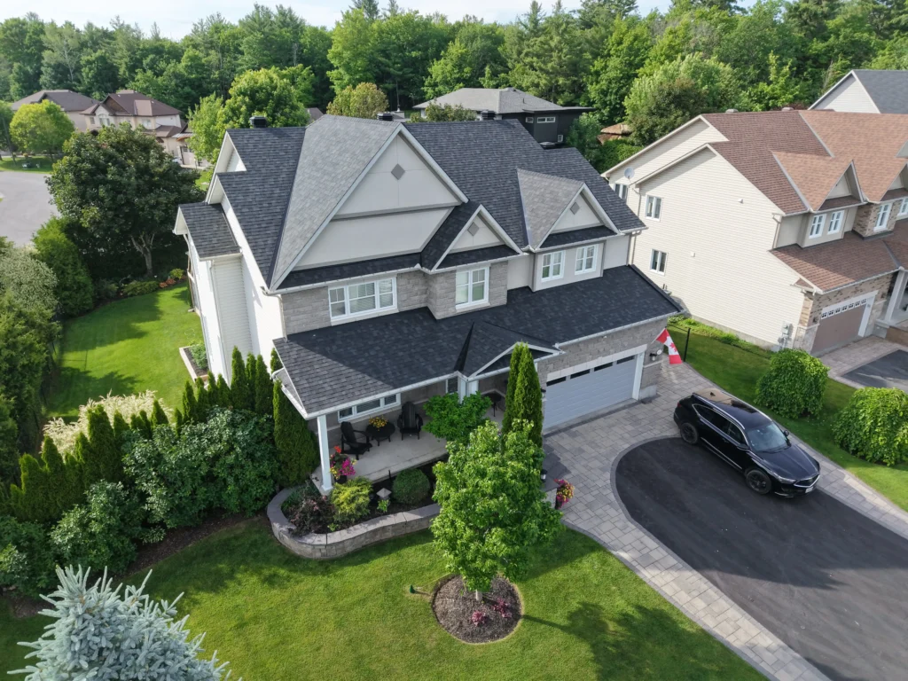 Aerial view of a residential roof during a home inspection in Stittsville, Ottawa, K2S 0K9