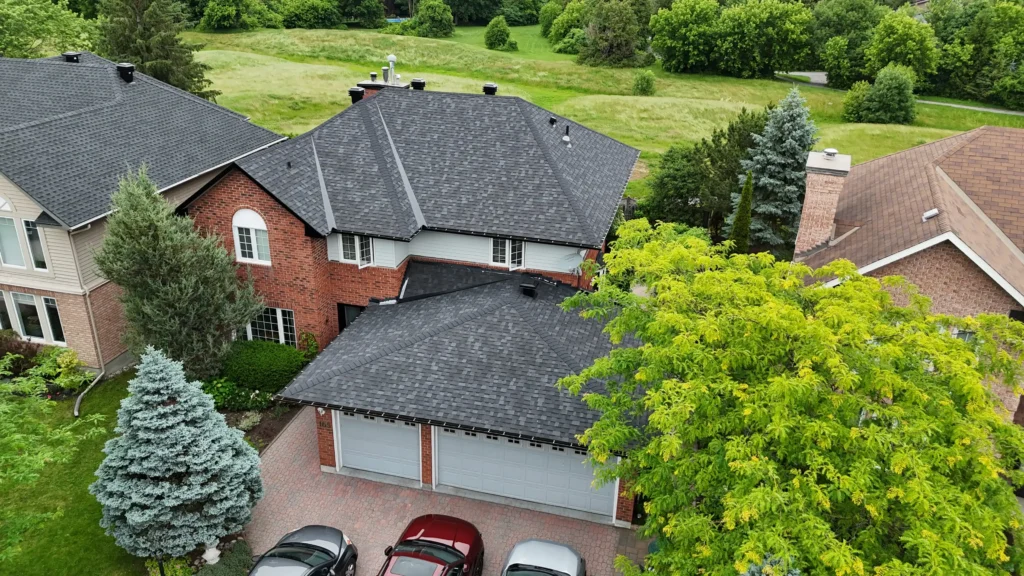 Aerial home inspection of a house on the Kanata Lakes Golf Course in Ottawa